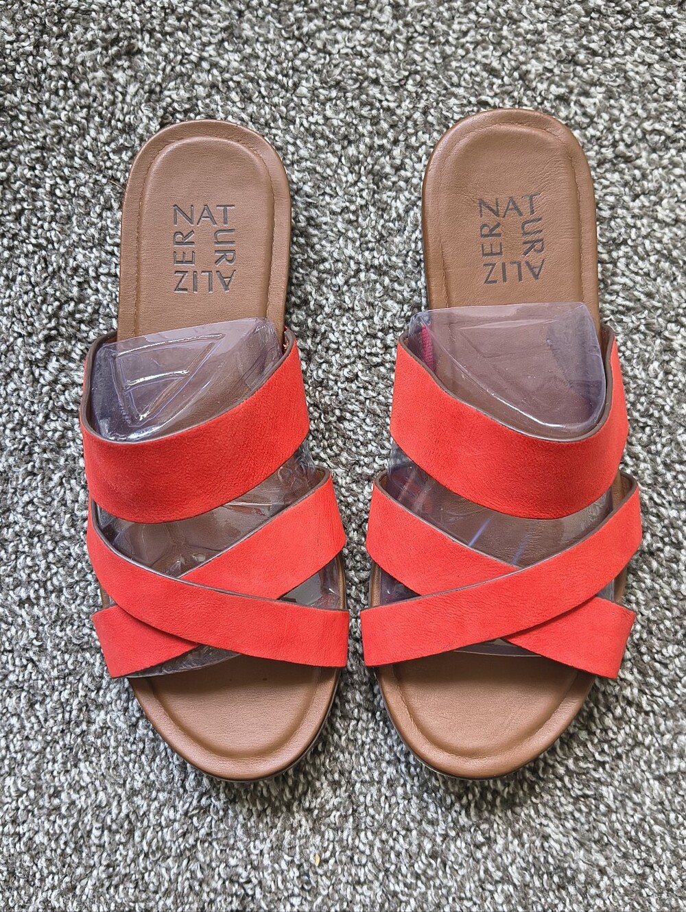 Naturalizer Chili Red Leather Crisscross Slide Sandals Size 6.5